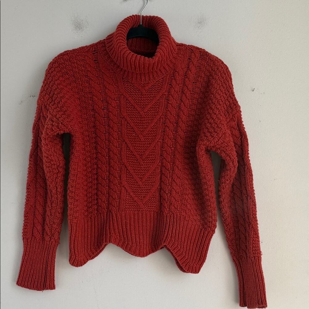 Handmade hand knit cable knit turtle neck chunky fisherman’s sweater
